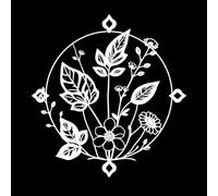 Intricate Botanical Mandala Flowers and Leaves Arranged in Circular Frame Vinyl Wall Decals 42x44.3cm Equipped with Transfer Film kit White