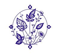 Intricate Botanical Mandala Flowers and Leaves Arranged in Circular Frame Vinyl Wall Decals 42x44.3cm Art Decoration DarkBlue