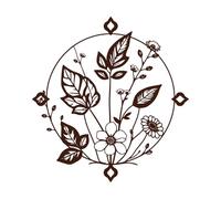 Intricate Botanical Mandala Flowers and Leaves Arranged in Circular Frame Vinyl Wall Decals 54.6x57.6cm Do not Damage The Wall Surface Coffee