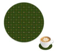 Intricate Floral Decor Wipe Clean Round Drink Coaster 1 Pack, Green Gold Intricate Floral Drinking Coasters for Desk, Desk Cup Mats Home Decor, Gift for Granny Girlfriend, 4 Inch