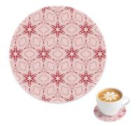 Intricate Geometric Floral Anti-Slip Teacup Coaster 2 Pack, Blush Red Star Floral Table Coasters for Desk, Garden Cup Pad Tabletop Protection, Gift for Grandad Couples, 4 Inch