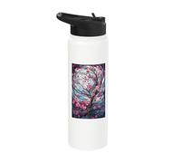 Intricate Stained Glass Flowering Tree with Blossom Stainless Steel Insulated Water Bottle