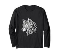 Intricate Wolf Head Tribal Art Pattern Bold Wild Symbol Long Sleeve T-Shirt