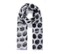 Intrigue Monochrome Black and White Circle Print and Embellish Scarf Black