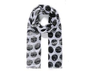 Intrigue Monochrome Black and White Circle Print and Embellish Scarf Black