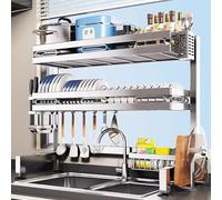 Introducing our Over the Sink Dish Drain Rack with Hanging Basket, designed to enhance your kitchen experience while maximizing space. Made from durable 304 stainless steel, this dish drying