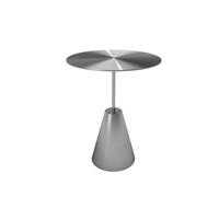 Introducing our sleek and modern metal side table, expertly crafted from durable stainless steel. This versatile piece features a round or square disc-shaped tabletop supported by a stylish