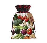 Introduction of various vegetables Christmas Gift Bags with Tags & Ribbon Ties, Xmas Drawstring Candy Treat Bag Buffalo Plaid Christmas Gifts Sacks Reusable Gift Wrapping Bags for Holiday Party Favors