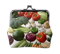 Introduction of various vegetables Coin Purse for Women, Small PU Leather Change Purse with Kiss Lock, Vintage Coin Wallet Card Holder, Mini Coin Pocket Pouch Change Holder for Travel, Party