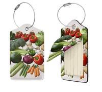 Introduction of Various Vegetables Luggage Tag TSA Approved, 2 PCS Leather Identifiers Travel Tags for Suitcase, Privacy Cover ID Label with Stainless Steel Loop and Address Card for Travel Bag Tags