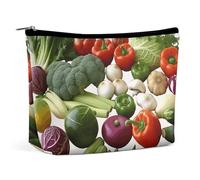 Introduction of Various Vegetables Makeup Bag, Portable PU Leather Cosmetic Bag with Zipper Pouch, Waterproof Travel Toiletry Bag for Women Men