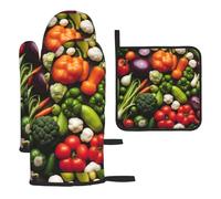 Introduction of various vegetables Oven glove -3-piece set of soft, heat-resistant microwave gloves with hanging loops for easy storage