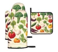 Introduction of various vegetables Oven glove -3-piece set of soft, heat-resistant microwave gloves with hanging loops for easy storage