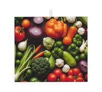 Introduction of Various Vegetables Print Absorbent Dish Drying Mat Kitchen Counter Coffee Bar Sink Pad Non-Slip Foldable
