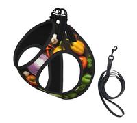 Introduction Of Various Vegetables Print Adjustable Reflective Harness Leash Set For Cats, Dogs And Small Pets, Soft Breathable Mesh Walking Vest With Escape-Proof Lead