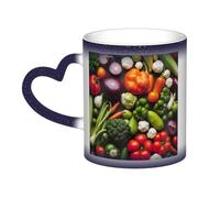 Introduction of Various Vegetables Print Ceramic Mug, Black to White Thermochromic Coffee Cup for Home Office Cafe