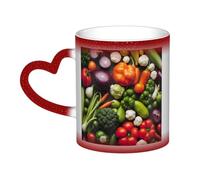 Introduction of Various Vegetables Print Ceramic Mug, Black to White Thermochromic Coffee Cup for Home Office Cafe