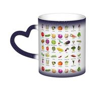 Introduction of Various Vegetables Print Ceramic Mug, Black to White Thermochromic Coffee Cup for Home Office Cafe