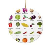 Introduction of various vegetables Print Ceramic Round Pendant - Double-Sided Print Festive Decor for Home/Mall,Holiday Keepsake