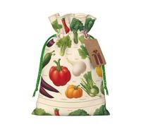 Introduction Of Various Vegetables Print Christmas Bag Drawstring Sack For Presents Xmas Seasonal Decor Gift Party Supplies