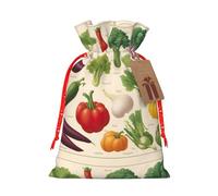 Introduction Of Various Vegetables Print Christmas Bag Drawstring Sack For Presents Xmas Seasonal Decor Gift Party Supplies