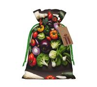 Introduction Of Various Vegetables Print Christmas Bag Drawstring Sack For Presents Xmas Seasonal Decor Gift Party Supplies
