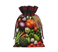 Introduction of various vegetables Print Christmas Drawstring Bags Reusable Santa Sack,for Candy,Wedding,Gifts And Storage