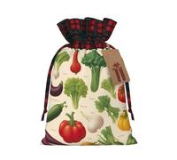 Introduction Of Various Vegetables Print Christmas Drawstring Gift Bag Xmas Bags Festive Plaid Design Presents Packaging