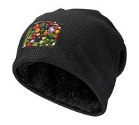 Introduction of Various Vegetables Print Classic Waffle Beanie for Men and Women Winter Hat Warm Thick Double Layer Hats, Black, One size