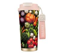 Introduction of Various Vegetables Print Coffee Tumbler with Dual Use Lid & Straw, Portable Travel Mug for Home Office