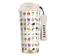 Introduction of Various Vegetables Print Coffee Tumbler with Dual Use Lid & Straw, Portable Travel Mug for Home Office