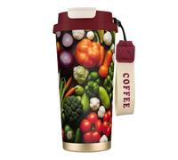 Introduction of Various Vegetables Print Coffee Tumbler with Dual Use Lid & Straw, Portable Travel Mug for Home Office