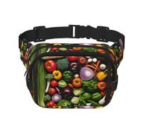 Introduction of various vegetables print Fanny Pack Waist Packs with Extender for Men Women, Waist Bag Hip Pack with Zipper Pockets, Black, One Size