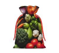 Introduction Of Various Vegetables Print Gift Drawstring Bags Reusable For Winter Celebrations Party Favors Goodie Pouches