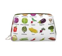 Introduction of Various Vegetables Print Makeup Bag Portable Leather Waterproof Cosmetic Bag Clutch Makeup Brush Bag (6.7x4.3in)