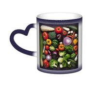 Introduction of Various Vegetables Print Mystical Color Changing Mug, Black to White Thermal Mug for Coffee Tea Home Office