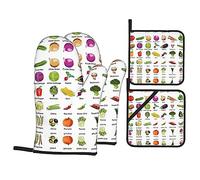 Introduction of various vegetables Print Oven Mitts and Pot Holders Sets - Heat Resistant Gloves for BBQ, Cooking, Baking, Grilling