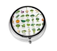 Introduction of Various Vegetables Print Pill Box for Pocket Round Pill Box 3 Compartment Decorative Portable Travel Pill Holder Tablet Vitamin Organizer Mini Pill Case(2pcs)