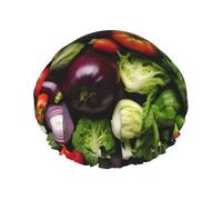 Introduction of various vegetables print Shower Cap for Women Double Layer Elastic Bath Cap for Home Spa Hotel and Hair Salon