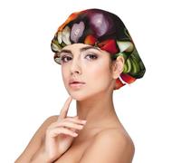Introduction of Various Vegetables Print Sleeping caps for Women to Protect Hair, Comfortable Nightcap for Curly and Long Hair Black, Black, One size