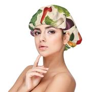 Introduction of Various Vegetables Print Sleeping caps for Women to Protect Hair, Comfortable Nightcap for Curly and Long Hair Black, Black, One size