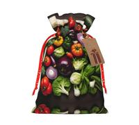 Introduction Of Various Vegetables Print Small Drawstring Pouch For Gifts,Reusable Gift Bag,For Holiday And Party Presents