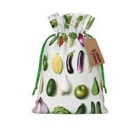 Introduction of various vegetables Printed Christmas Drawstring Bags for Party Xmas Gift Wrapping, Green Christmas Ribbon, S