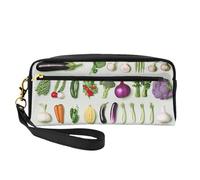 Introduction of Various Vegetables Printed Leather Makeup Bags with Wrist Strap Portable Travel Toiletry Bag Cosmetic Organizer Bag for Women