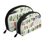 Introduction of Various Vegetables Printed Makeup Bags 2-Piece Portable Shell Travel Toiletry Bag Cosmetic Organizer Bag for Women