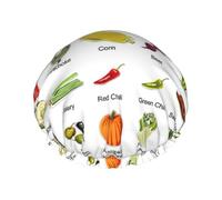Introduction of various vegetables Printed Reusable Shower Hats, Double Layer Headgear For Spa And Salon, Large Hair Wrap
