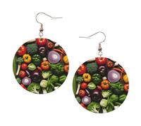 Introduction Of Various Vegetables Printed Round Earrings For Women, 1 Pair Lightweight Leather Pierced Earrings Set Trendy Jewelry Gifts For Women Girls