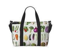 Introduction of Various Vegetables Printed Travel Bag Duffle Bag for Men Women, Large Water Resistant Gym Bag Weekend Holdall Bag with Shoulder Strap