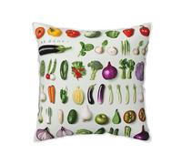Introduction of various vegetables Printed Velvet Cushion Cover 50x50 CM with White Edging Strip, Square Pillowcase Soft Throw Pillow Covers Case Decorative for Living Room Sofa Couch Bed Bench