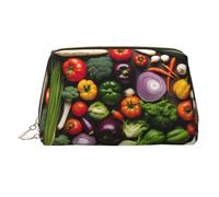 Introduction of Various Vegetables Printed Zippered Toiletry Bag, Wide Open Storage Case for Personal Care Items and Cosmetics